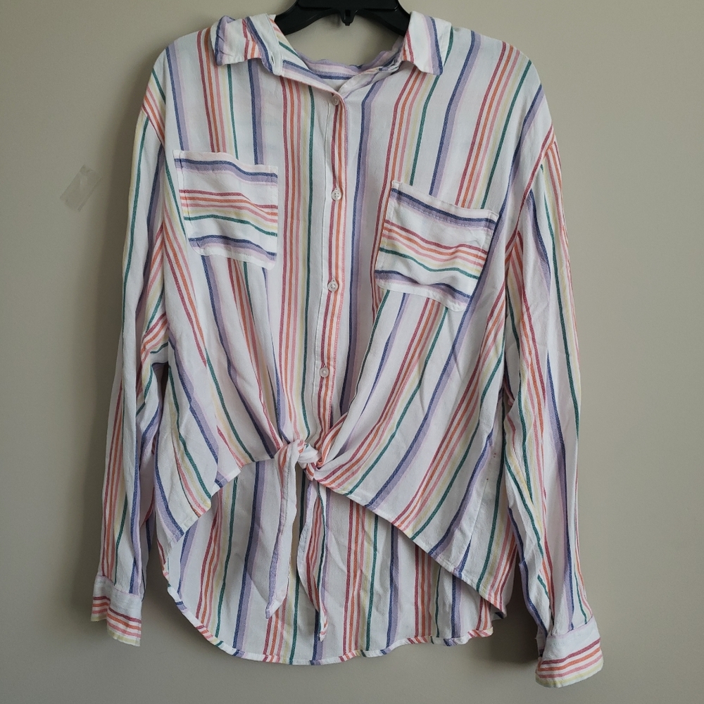 SO Women's Long Sleeve Button Up Rainbow XXL